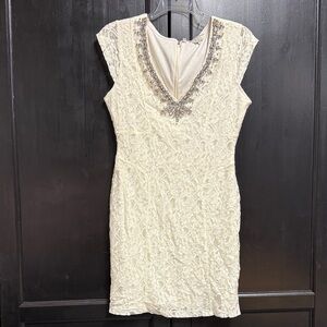 Guess Cream Lace Mini Dress with Embellished V-Neck
